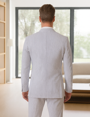 Mens Blue Pinstripe Summer Seersucker Double Breasted Suit