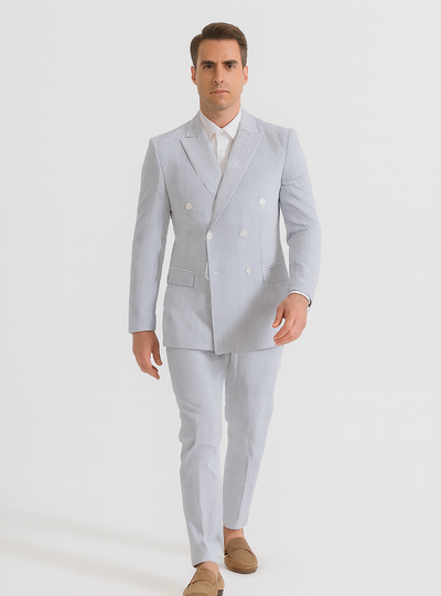Mens Blue Pinstripe Summer Seersucker Double Breasted Suit 6   - from alligatorwarehouse.com