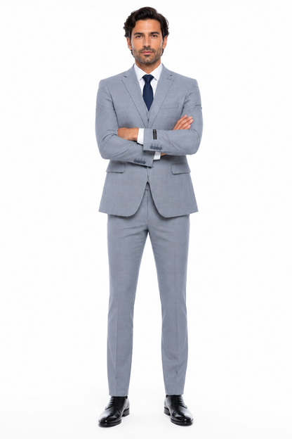 Men’s Blue Plaid 3-Piece Tailored Fit Suit with Vest