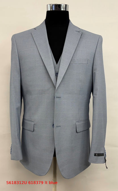 Men’s Grey Plaid 3-Piece Tailored Fit Suit with Vest