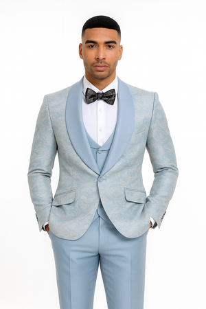 2025 Prom Special Blue Tuxedo Suit w/ Double-Breasted Vest by Tazzio