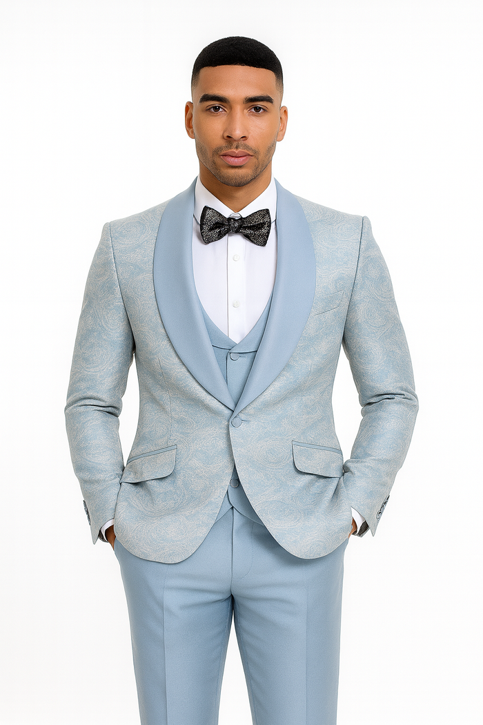 2026 Prom Special Blue Tuxedo Suit w/ Double-Breasted Vest by Tazzio