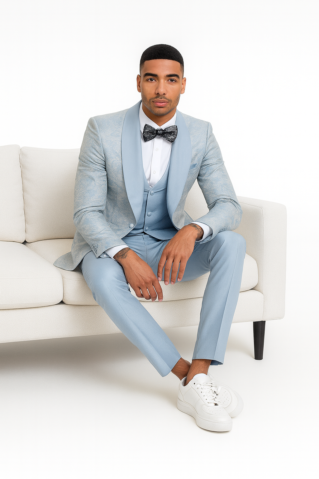 2025 Prom Special Blue Tuxedo Suit w/ Double-Breasted Vest by Tazzio