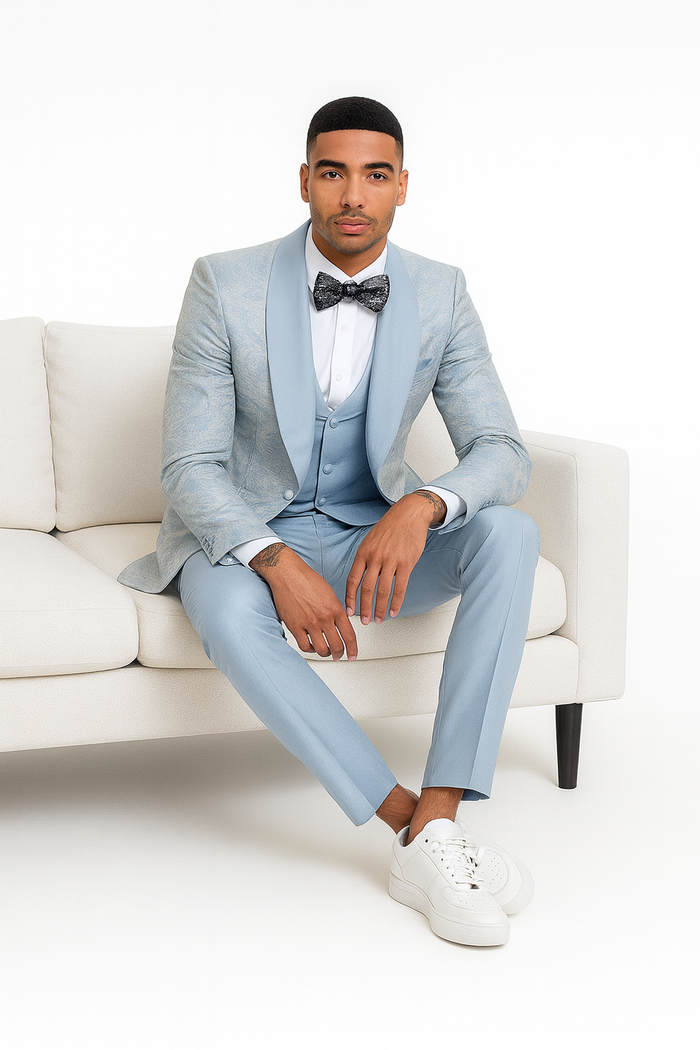 2026 Prom Special Blue Tuxedo Suit w/ Double-Breasted Vest by Tazzio