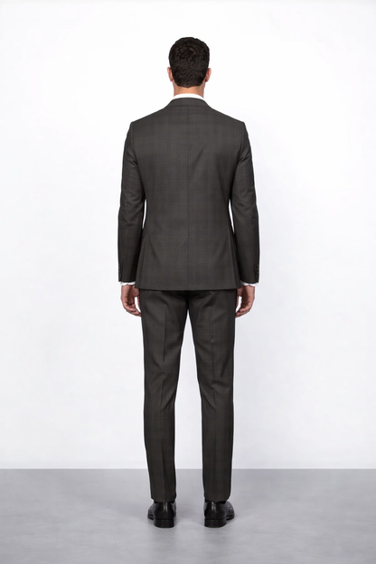 Men's Rossiman Rossi Man Brand Plaid Tapered Leg Lower Rise Pants & Get Skinny Brown 1 Button Slim Fit Peak Lapel Suit