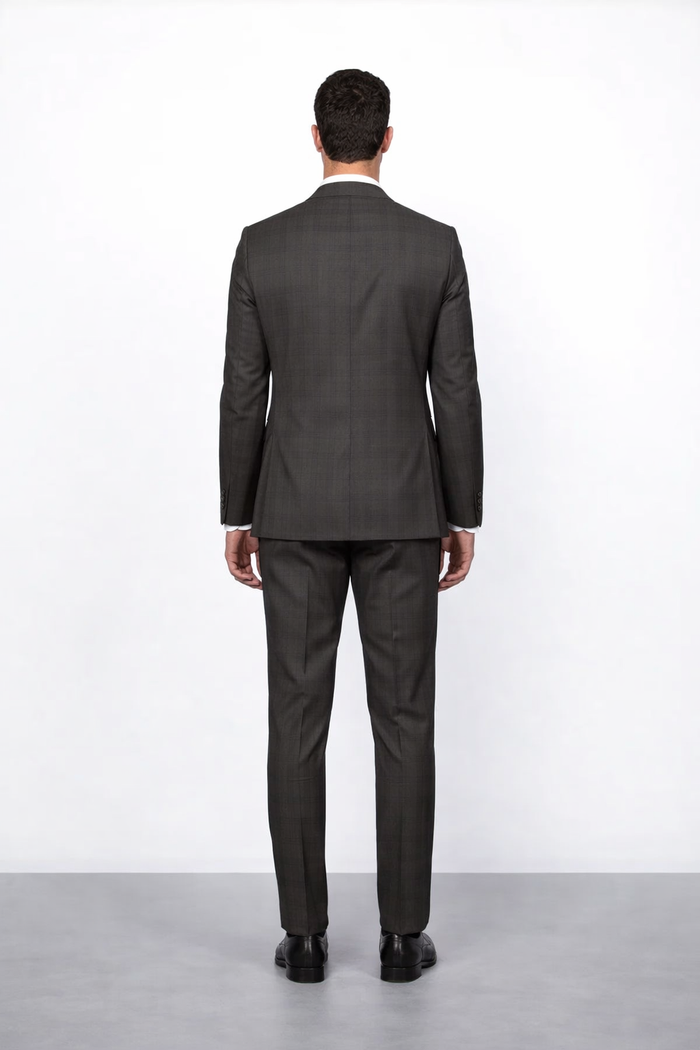 Men's Rossiman Rossi Man Brand Plaid Tapered Leg Lower Rise Pants & Get Skinny Brown 1 Button Slim Fit Peak Lapel Suit