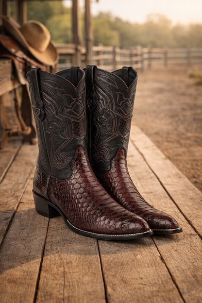 Men's Wild West Python Skin Yellow Gold J Toe Boots 29957