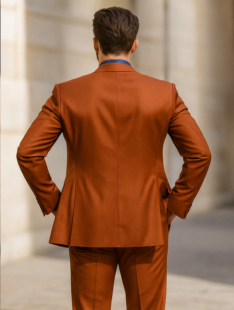 Men’s Burnt Orange 3-Piece Suit with Vest – Stylish Formal Wear