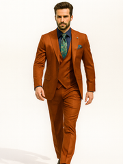 Men’s Burnt Orange 3-Piece Suit with Vest – Stylish Formal Wear