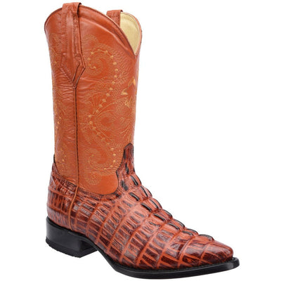 Men's Caiman Tail Print Leather J-Toe Boots - Winter White 1   - from alligatorwarehouse.com