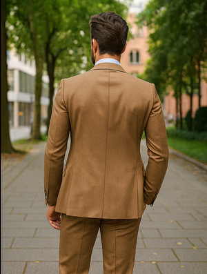 Men’s Camel Brown 3-Piece Suit with Vest and Chain – Formal Wear