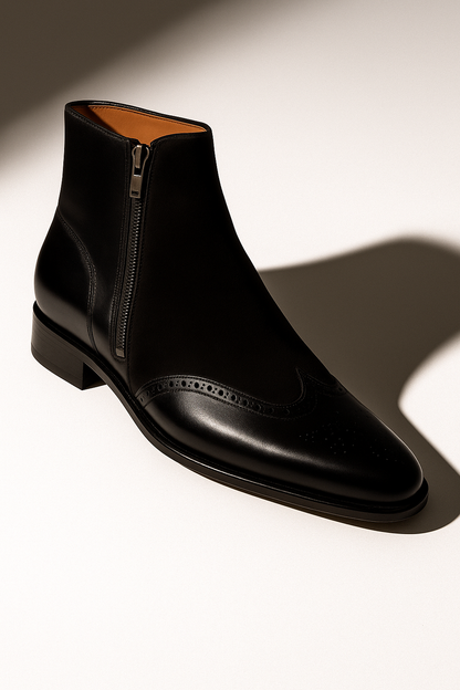 Men's Camilleri Calf/Suede Black Ankle Zip Boot By Mezlan Made In Spain Brand