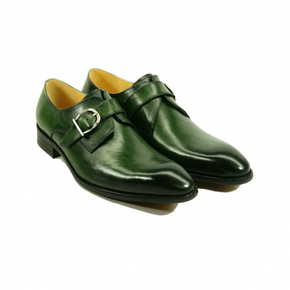 Mens Carrucci Classic Leather Fade Single D-Buckle Monk Strap Dress Shoe in Emerald Green