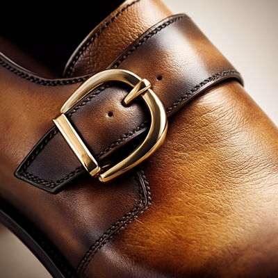 Mens Carrucci Classic Leather Fade Single D-Buckle Monk Strap Dress Shoe in Chestnut 15   - from alligatorwarehouse.com