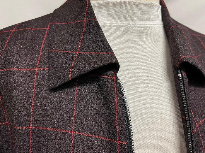 Mens Casual Leisure Suit Burgundy Windowpane 6775