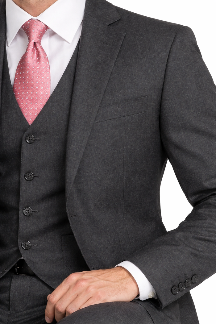 Mens Charcoal Tiglio Suit – Classic 3 Piece Dark Grey Suit for Business, Wedding and Formal Wear