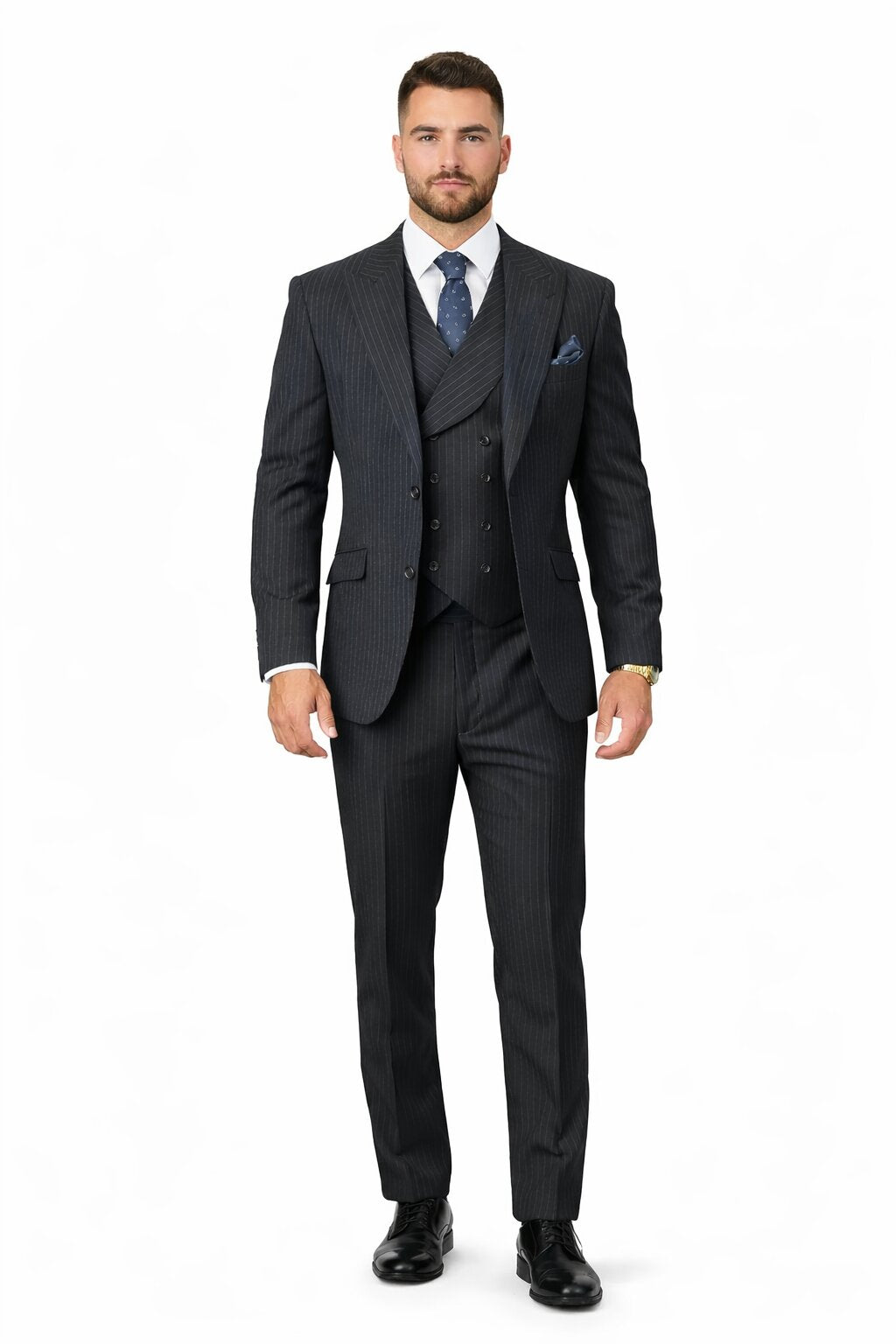 Mens Gangster Pinstripe 2 Button Double Breasted Vest Grey Suit