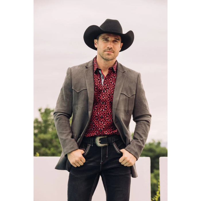 Men’s Charcoal Platini Faux Suede Double-Breasted Blazer Jacket