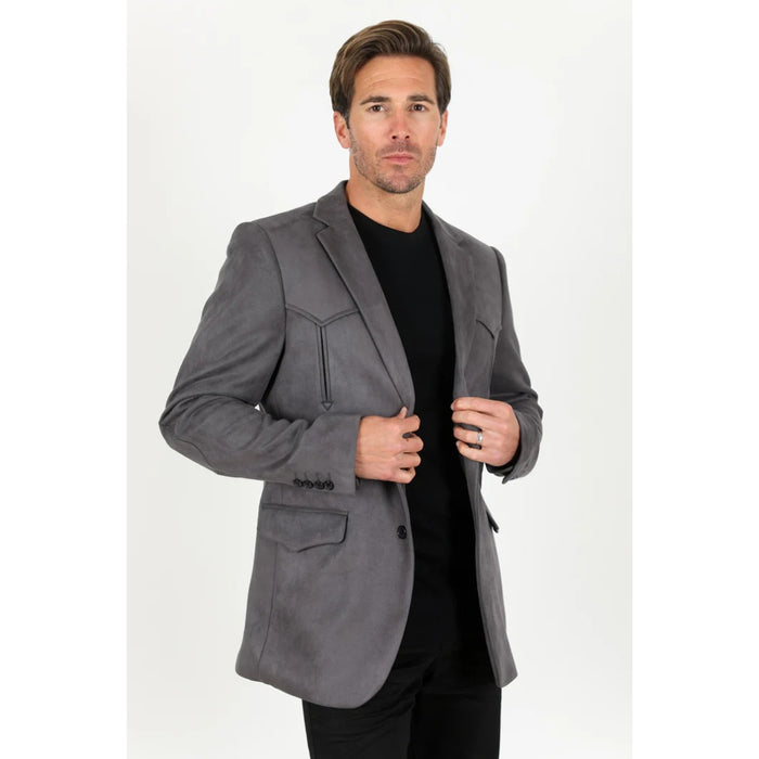 Men’s Charcoal Platini Faux Suede Double-Breasted Blazer Jacket