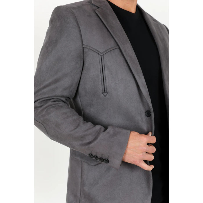Men’s Charcoal Platini Faux Suede Double-Breasted Blazer Jacket