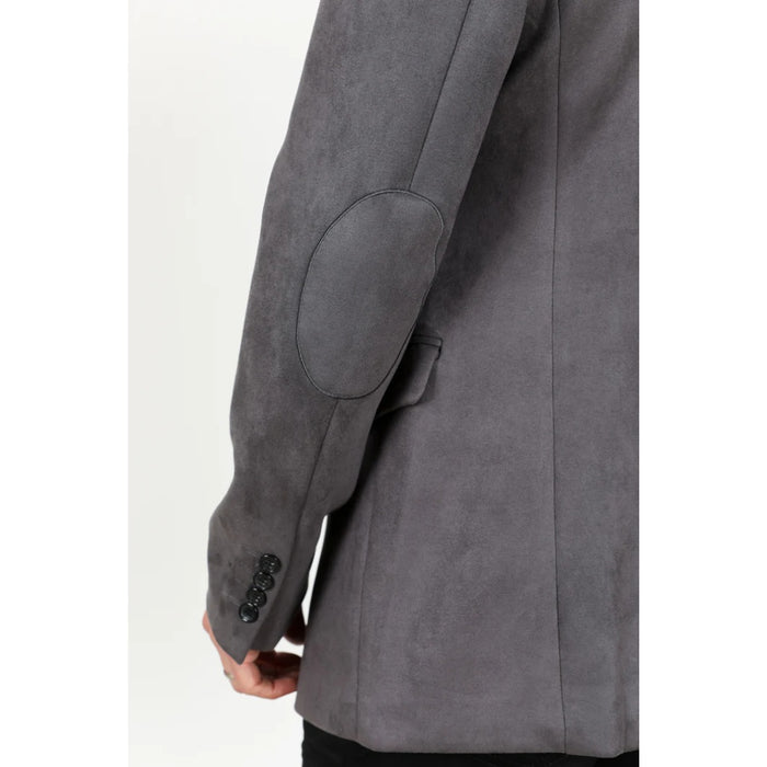 Men’s Charcoal Platini Faux Suede Double-Breasted Blazer Jacket