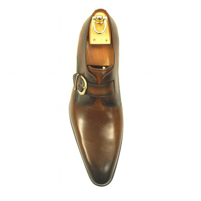 Mens Carrucci Classic Leather Fade Single D-Buckle Monk Strap Dress Shoe in Chestnut 3   - from alligatorwarehouse.com
