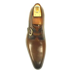 Mens Carrucci Classic Leather Fade Single D-Buckle Monk Strap Dress Shoe in Chestnut