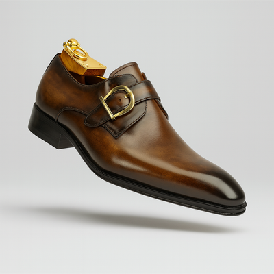 Mens Carrucci Classic Leather Fade Single D-Buckle Monk Strap Dress Shoe in Chestnut 5   - from alligatorwarehouse.com