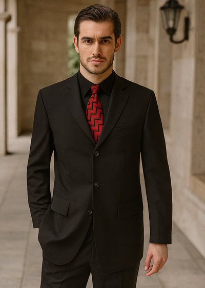 Mens Classic 3 button 2 Piece Suit in Black 1 5802K-Black-38R  - from alligatorwarehouse.com