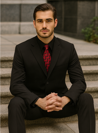 Mens Classic 3 button 2 Piece Suit in Black 4 5802K-Black-38R  - from alligatorwarehouse.com