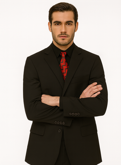 Mens Classic 3 button 2 Piece Suit in Black 5 5802K-Black-38R  - from alligatorwarehouse.com