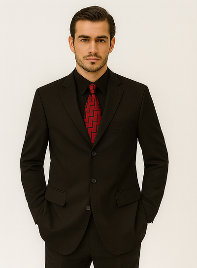Mens Classic 3 button 2 Piece Suit in Black 7 5802K-Black-38R  - from alligatorwarehouse.com