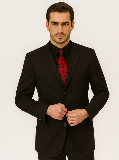 Mens Classic 3 button 2 Piece Suit in Black 8 5802K-Black-38R  - from alligatorwarehouse.com