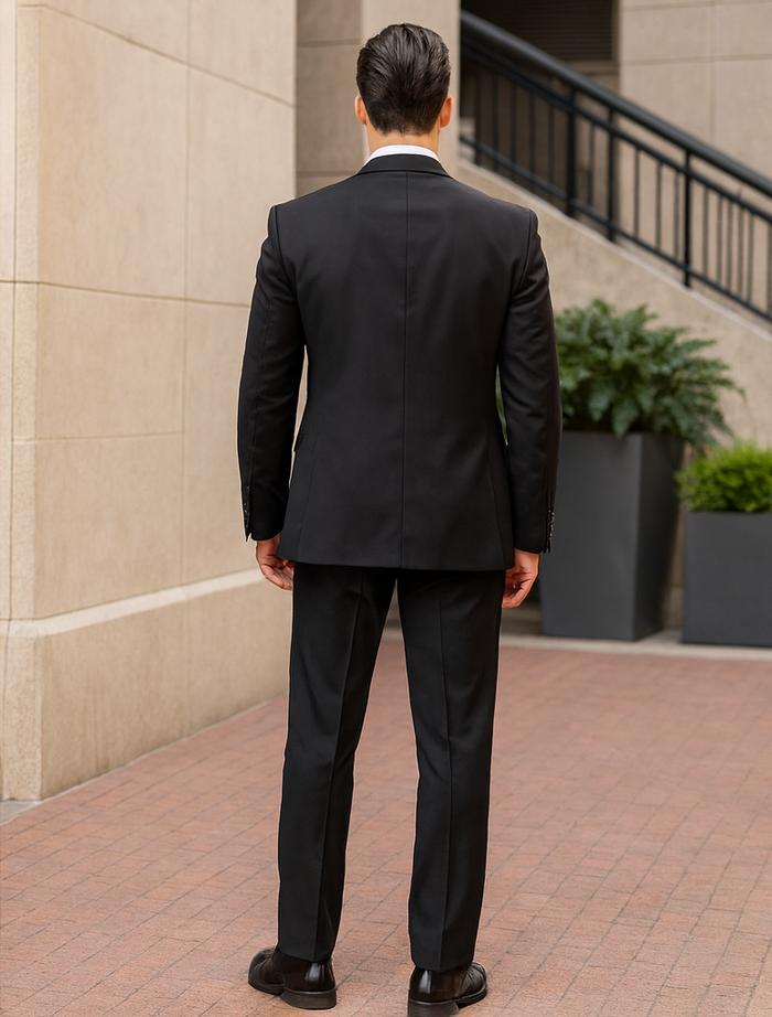 Mens Classic 3 Button Vested Dress Suit in Black