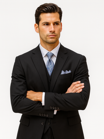 Mens Classic 3 Button Vested Dress Suit in Black 5 5802V-Black-38R  - from alligatorwarehouse.com