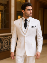 Mens Classic 3 Button Vested Dress Suit in White
