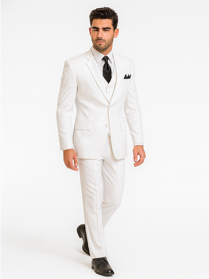 Mens Classic 3 Button Vested Dress Suit in White
