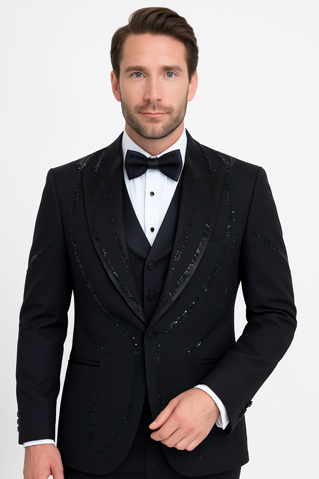 Black Italian Wool 3-Piece Modern Fit Tuxedo 1   - from alligatorwarehouse.com