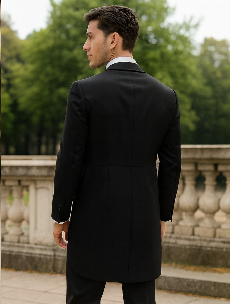 Mens Classic Black Tail Tuxedo with White Vest