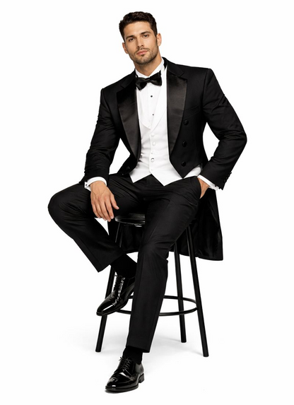 Mens Classic Black Tail Tuxedo with White Vest