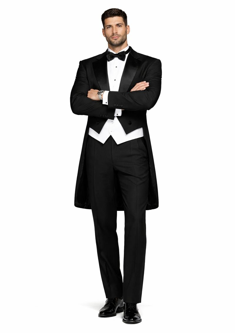 Mens Classic Black Tail Tuxedo with White Vest