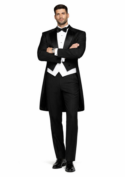 Mens Classic Black Tail Tuxedo with White Vest
