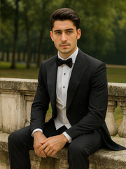 Mens Classic Black Tail Tuxedo with White Vest