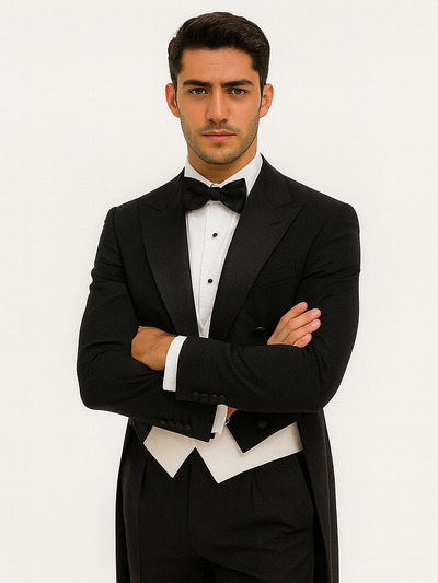 Mens Classic Black Tail Tuxedo with White Vest 5 T-2X_BLACK_36S  - from alligatorwarehouse.com