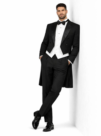 Mens Classic Black Tail Tuxedo with White Vest