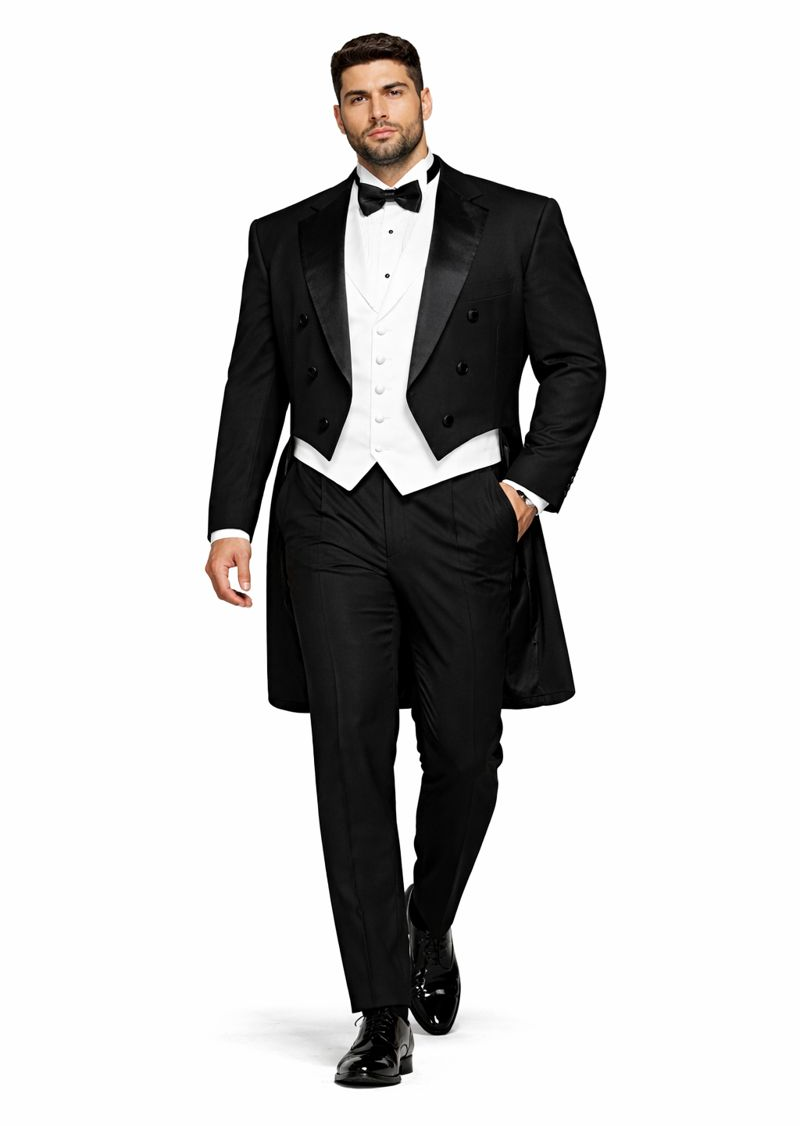 Mens Classic Black Tail Tuxedo with White Vest