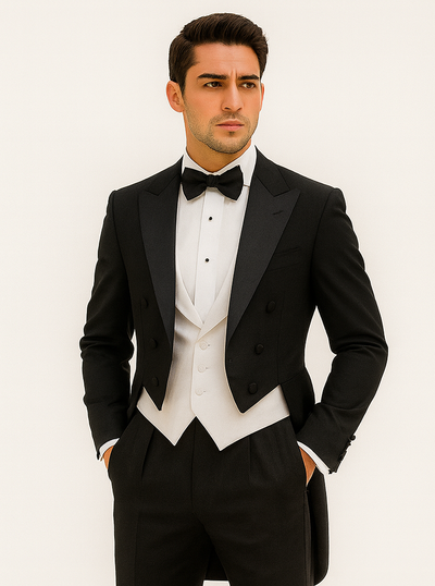 Mens Classic Black Tail Tuxedo with White Vest 7 T-2X_BLACK_36S  - from alligatorwarehouse.com