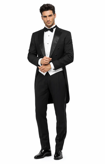Mens Classic Black Tail Tuxedo with White Vest