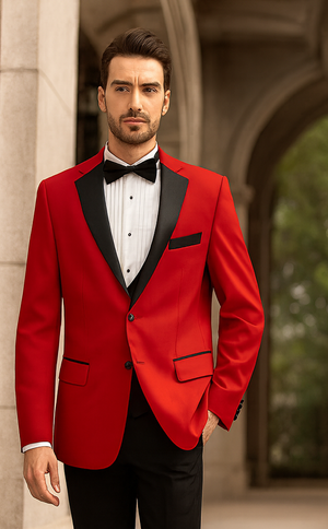 Mens Classic Contrast Notch Tuxedo in Red