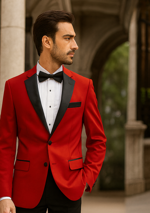 Mens Classic Contrast Notch Tuxedo in Red